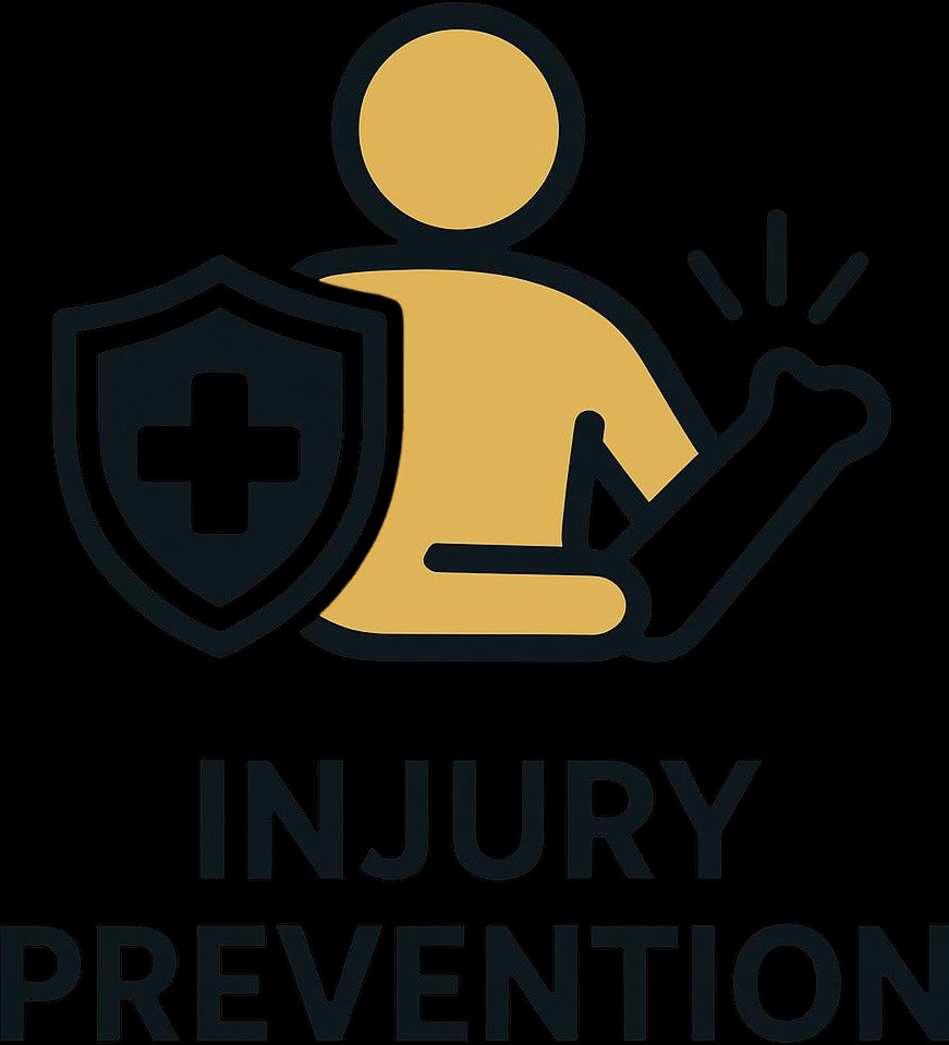 Generate _Injury prevention icon for website using white, gold, and black brand colors_ in