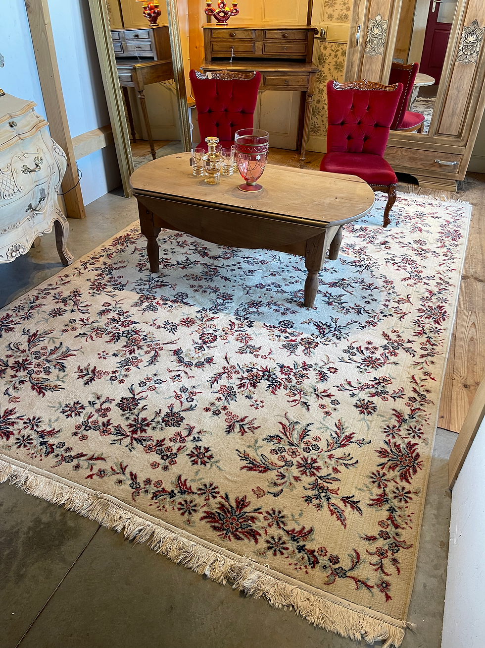 Miniature : Tapis fleuri vintage à franges 