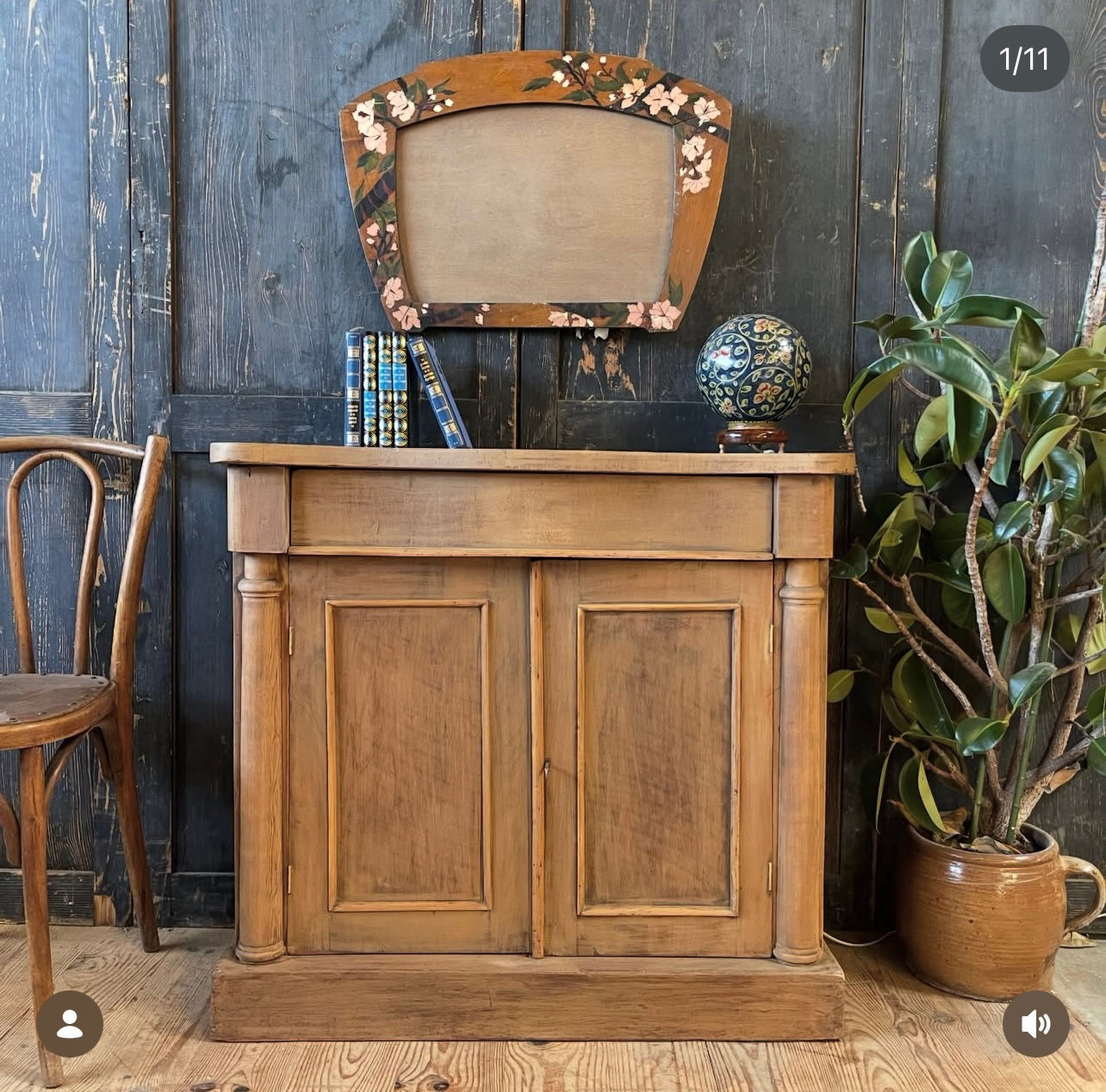 Meuble / console Napoléon III en acajou blanchi