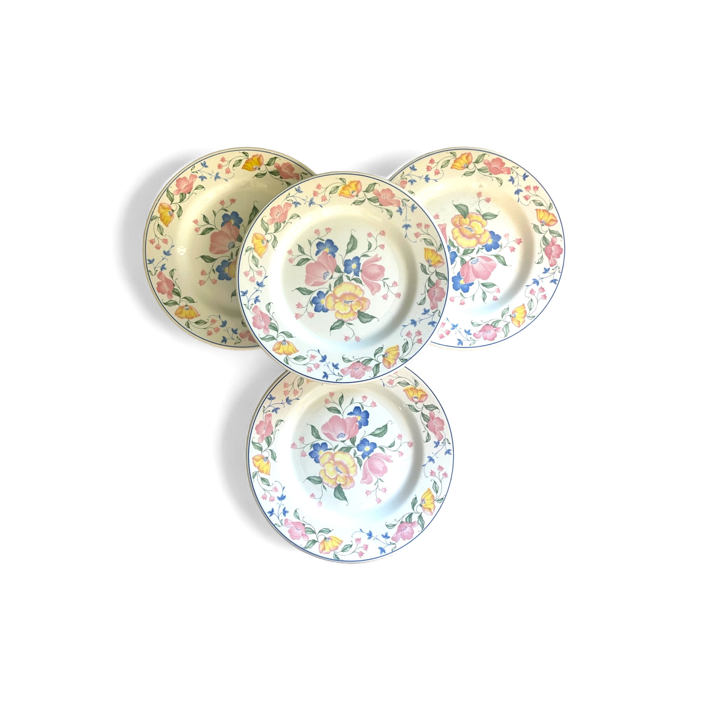 Lot de 4 assiettes à dessert fleuries 