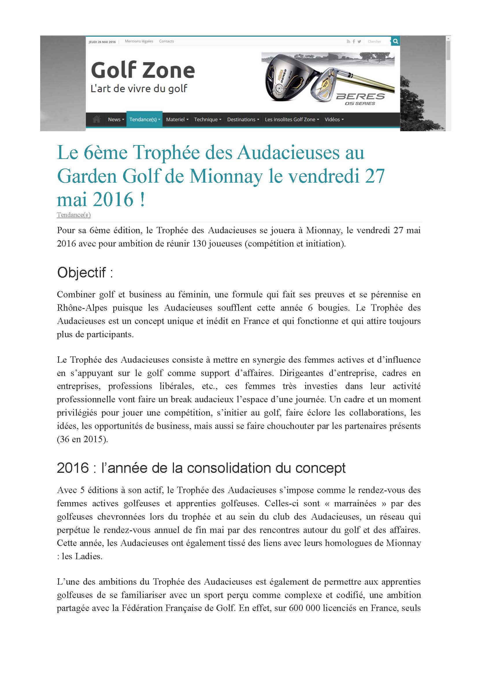 Article de presse Golf magazine