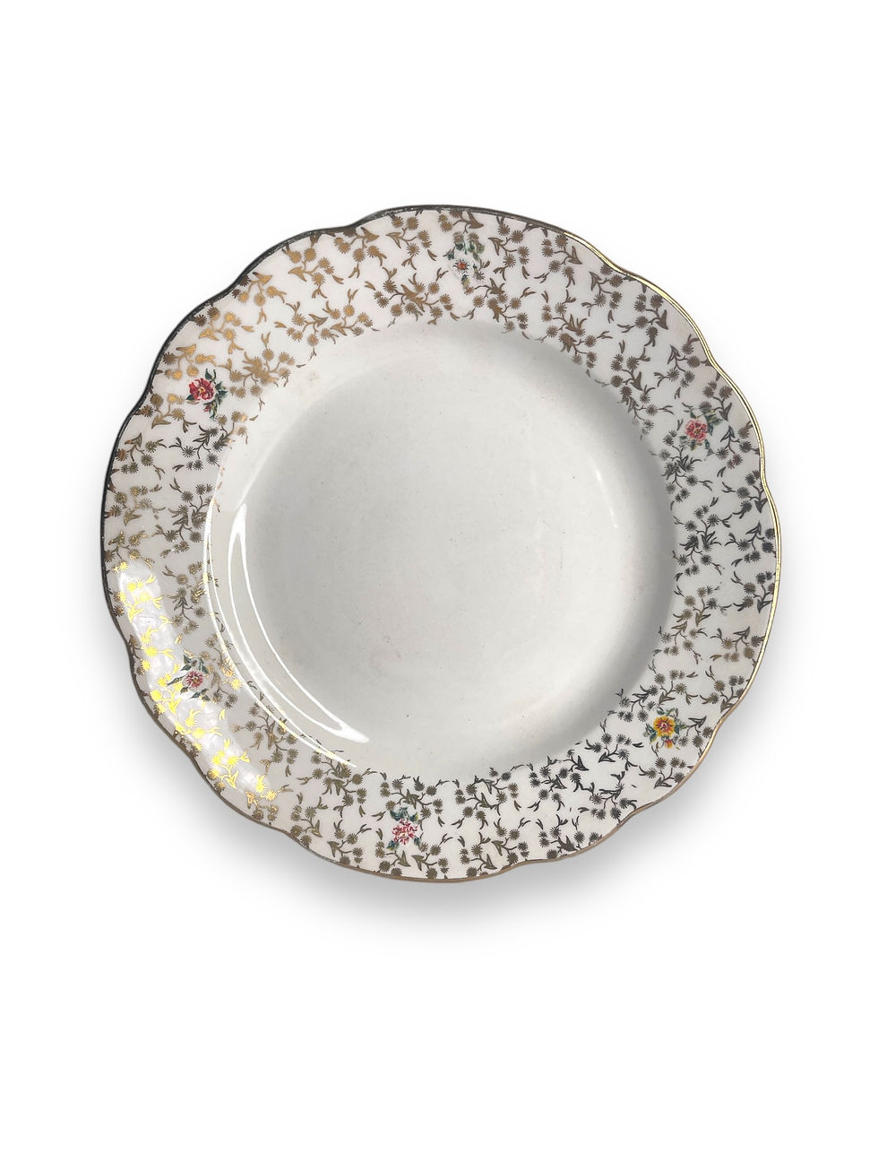 Miniature : Assiette plate  ceramique motifs dorés et petites fleurs colorées 