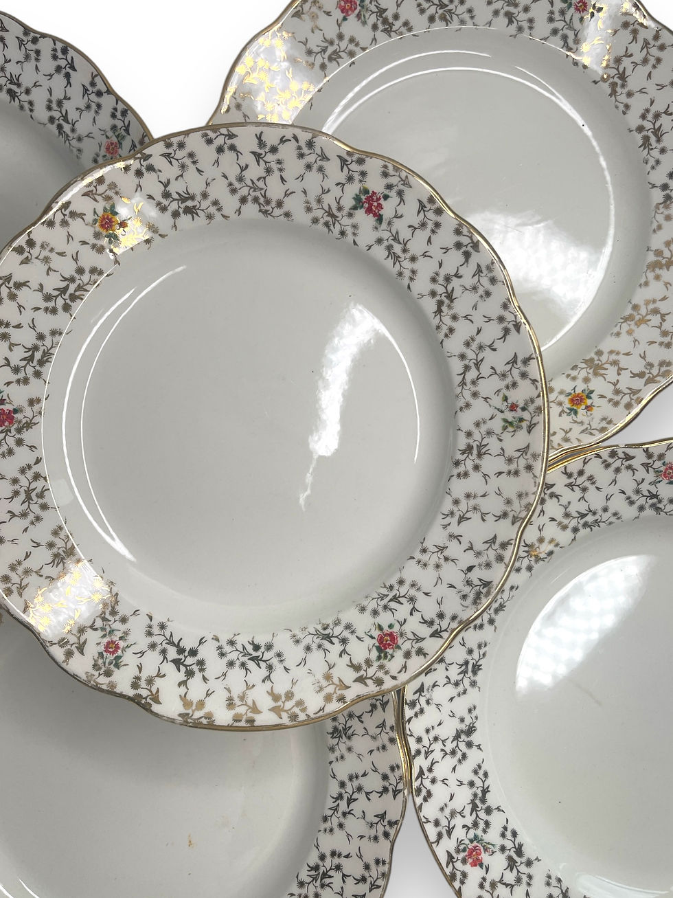 Miniature : Assiette plate  ceramique motifs dorés et petites fleurs colorées 