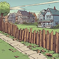 neighborhood damaged fence falling over.