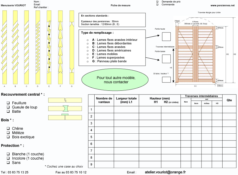 Fiches de mesures de persiennes