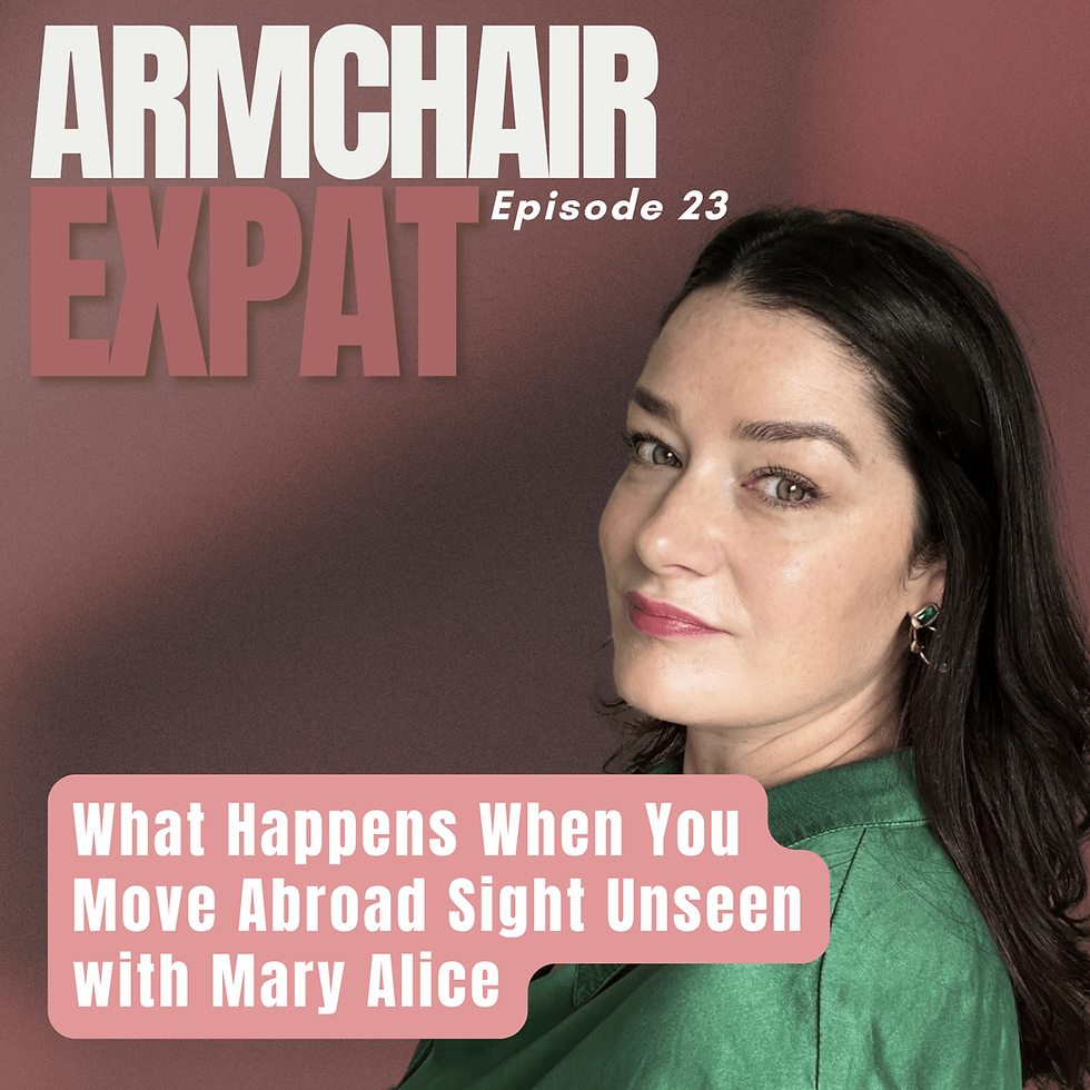 Podcast guest Mary Alice, a fractional COO and business strategist living in Montpellier, France, stands on a sunlit French street. This episode of the Armchair Expat podcast shares how she and her family sold everything and moved to France sight unseen — navigating visas, culture shocks, and a complete lifestyle shift. Mary Alice talks about building a new life abroad, slowing down after the American hustle, and discovering that sometimes the best moves in life are the ones you can’t over-plan.