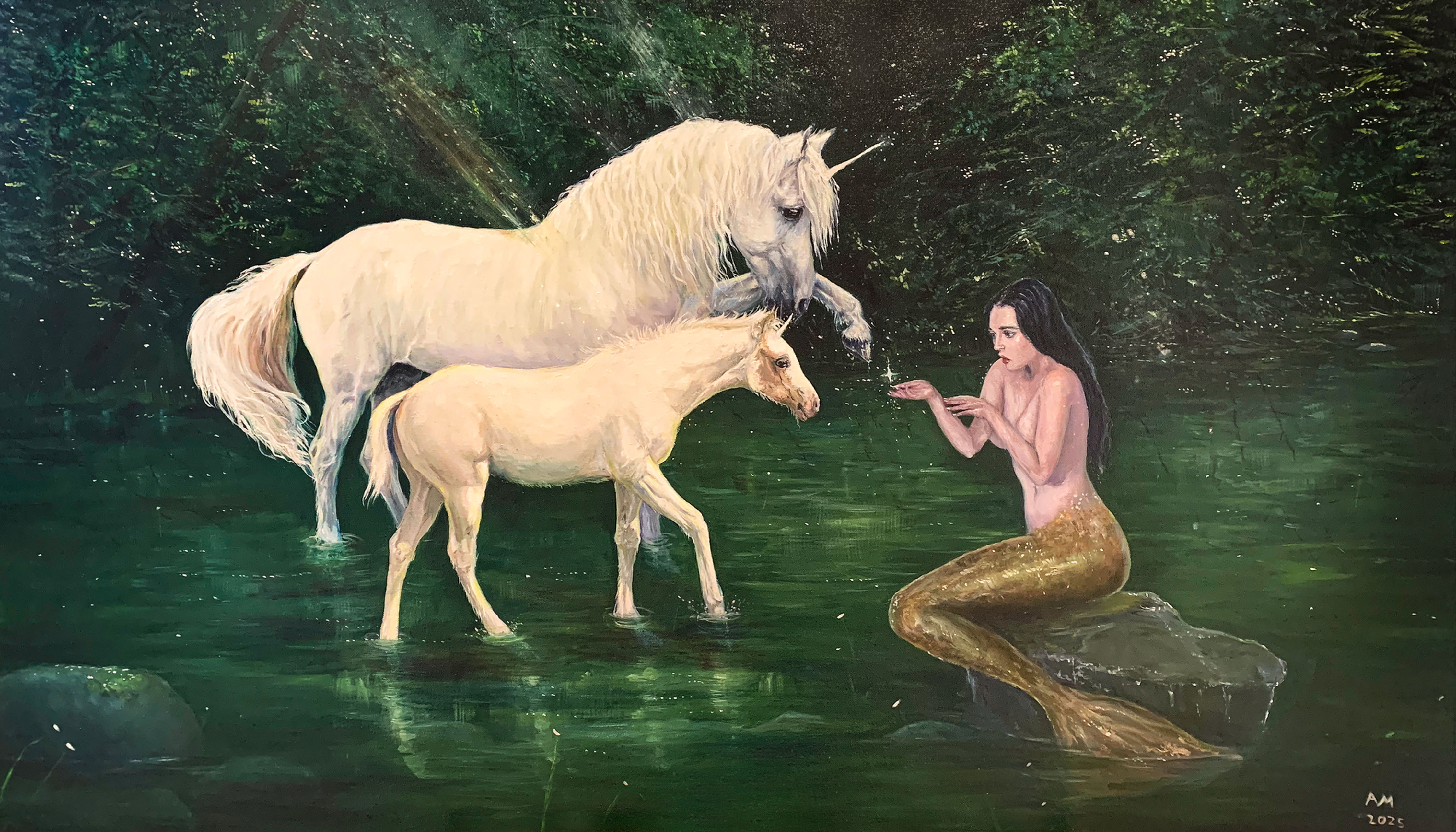 A Meeting at the River's Heart - Oil on Canvas 47.9 x 27.9 Inches