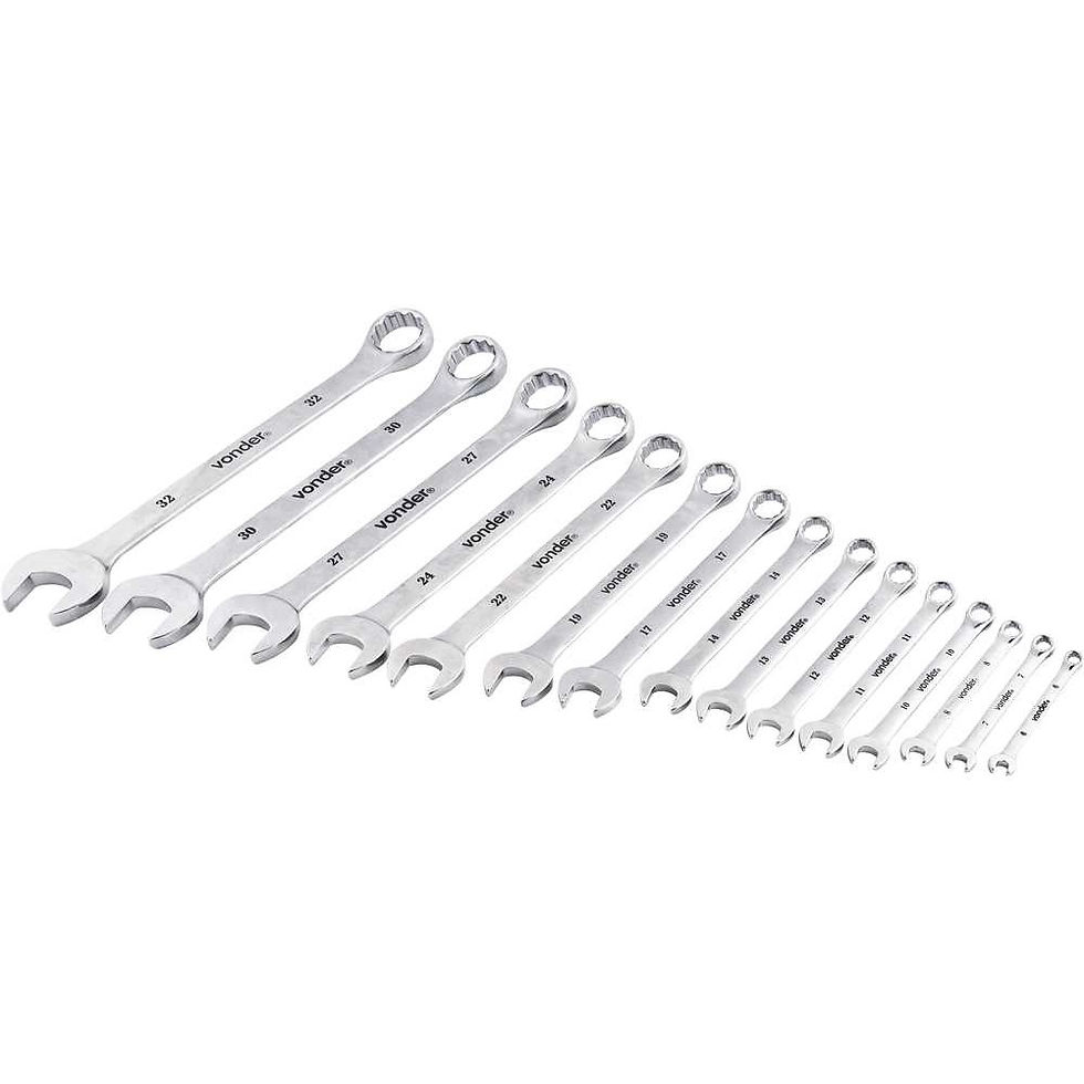 Miniatura: JOGO DE CHAVES COMBINADAS 6 MM A 32 MM AÇO CROMO VANÁDIO 15 PEÇAS VONDER