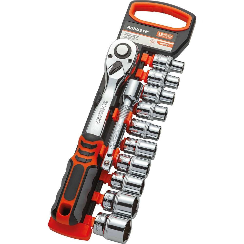 JOGO DE SOQUETES SEXTAVADOS ENCAIXE 1/2" 12 PEÇAS 3370196 ROBUST