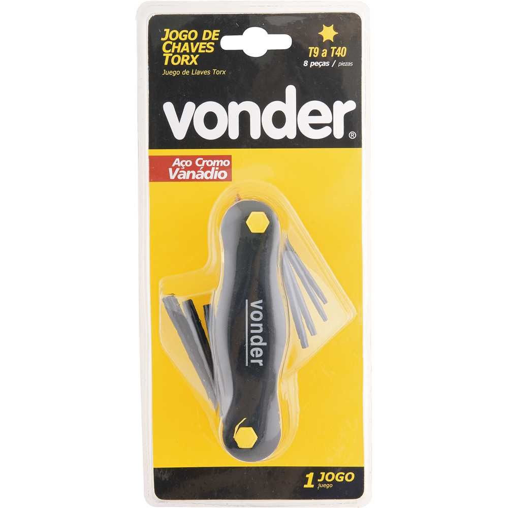 JOGO DE CHAVES HEXALOBULAR T9 A T40 COM SUPORTE PLÁSTICO 8 PEÇAS VONDER