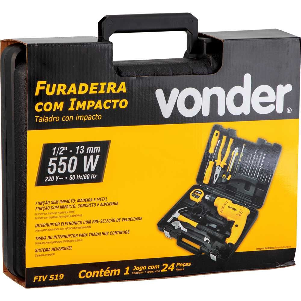FURADEIRA DE IMPACTO 1/2" 550 W 220 V~ COM JOGO DE 19 ACESSÓRIOS FIV 519 VONDER