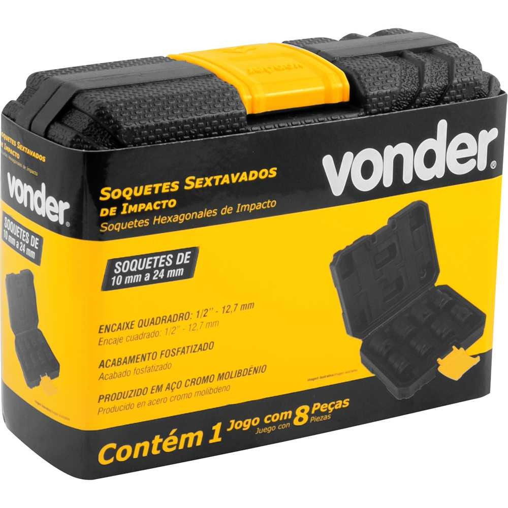 JOGO DE SOQUETES DE IMPACTO SEXTAVADOS ENCAIXE DE 1/2" 10MM A 24MM COM 8 PÇS