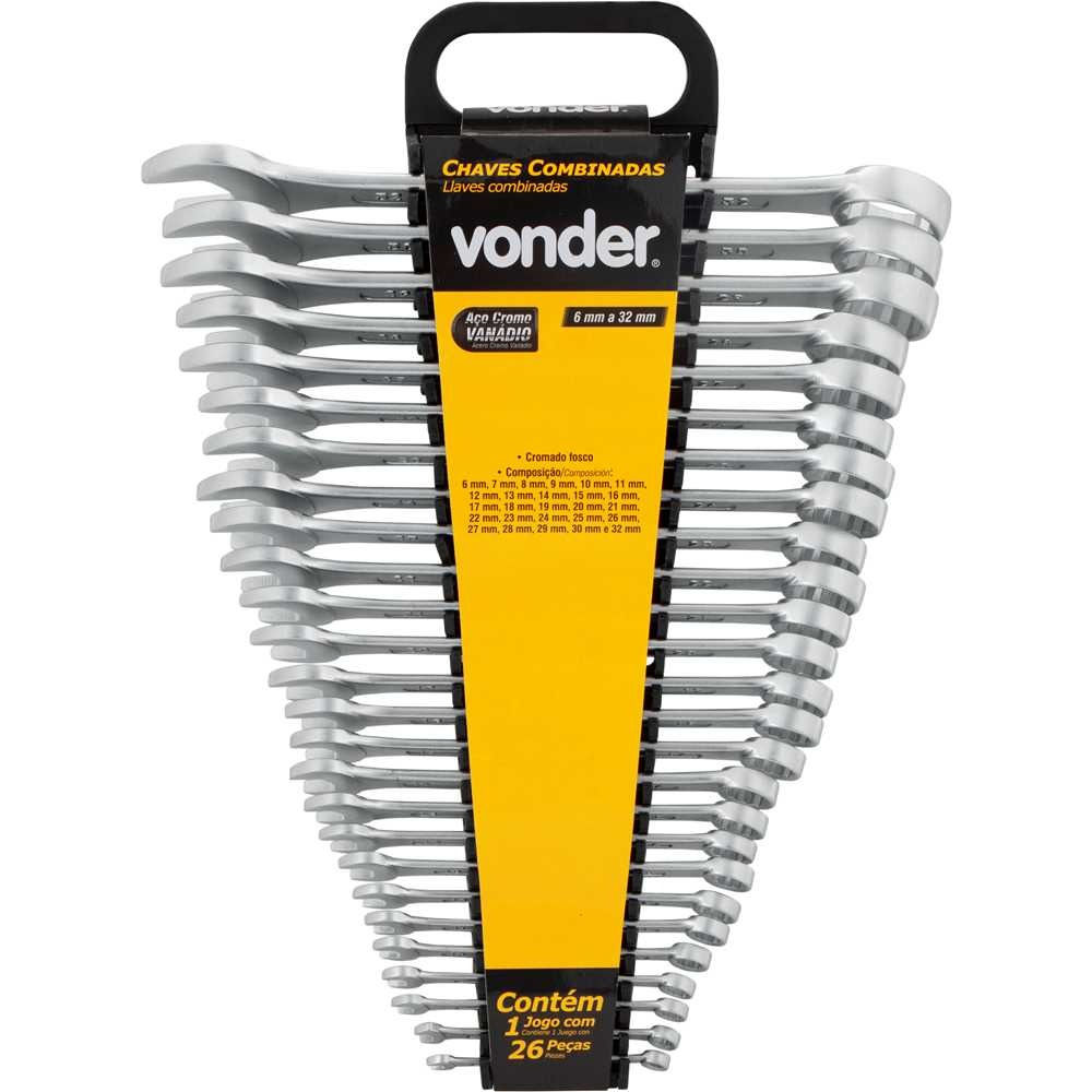 JOGO DE CHAVES COMBINADAS 6 MM A 32 MM 26 PEÇAS COM SUPORTE VONDER