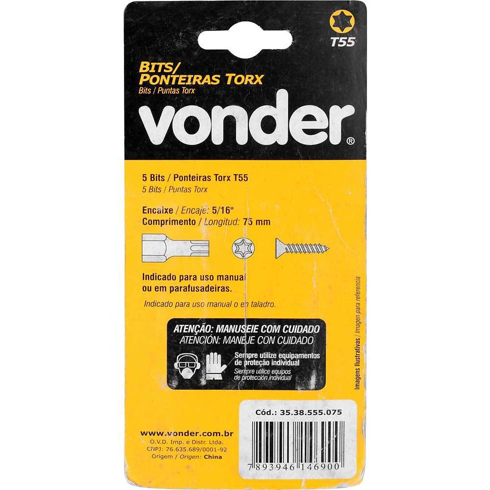 Miniatura: JOGO DE BITS PONTEIRAS HEXALOBULAR COM ENCAIXE 5/16" T55 X 75 MM VONDER