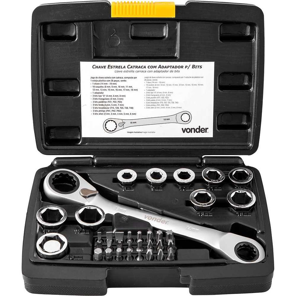 Miniatura: JOGO DE CHAVES ESTRELA COM CATRACA ADAPTADOR PARA BITS (8 MM A 19 MM) VONDER