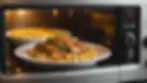 Close-up view of a microwave oven plate with food