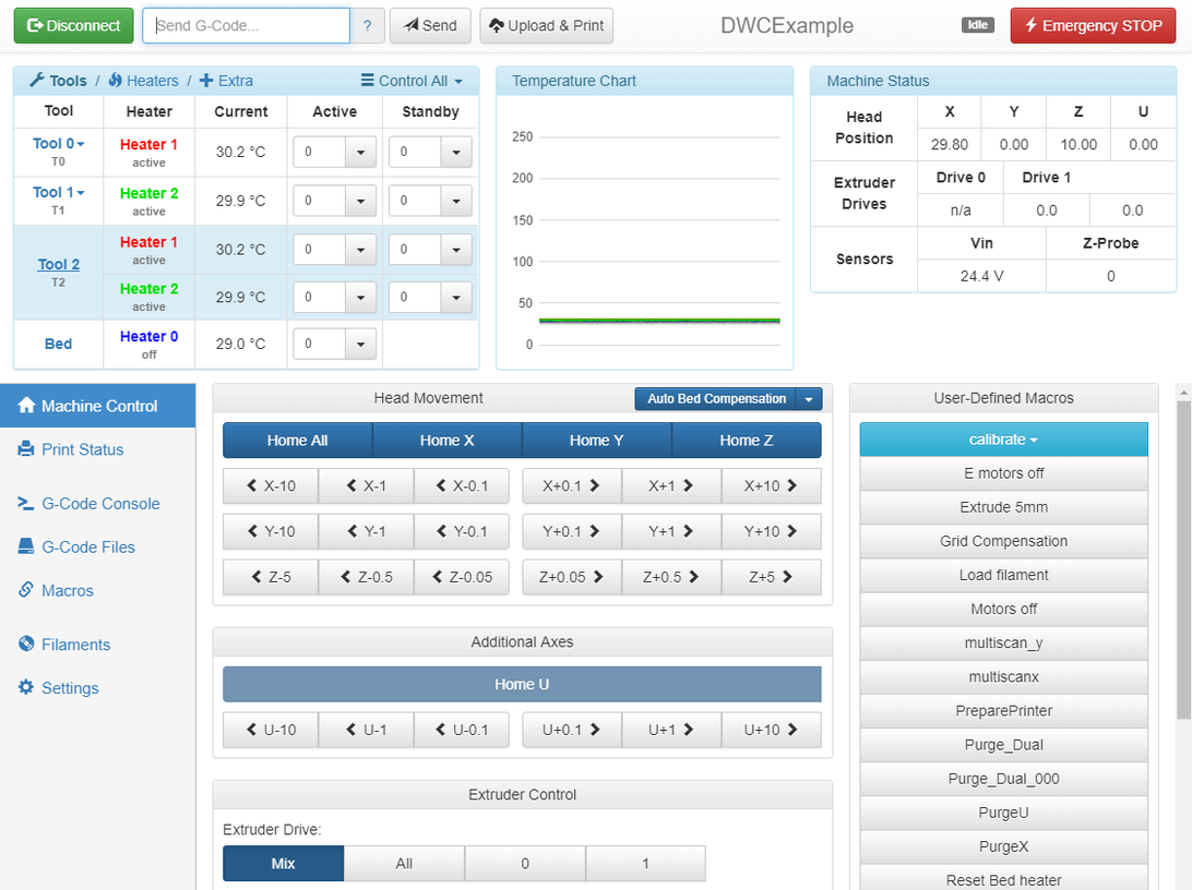 Duet Web Control dashboard