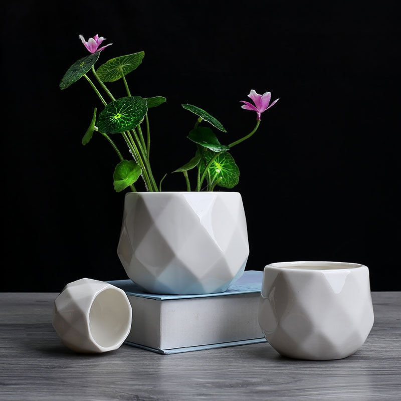 Thumbnail: Ceramic Diamond Geometric Flowerpot Home Decoration