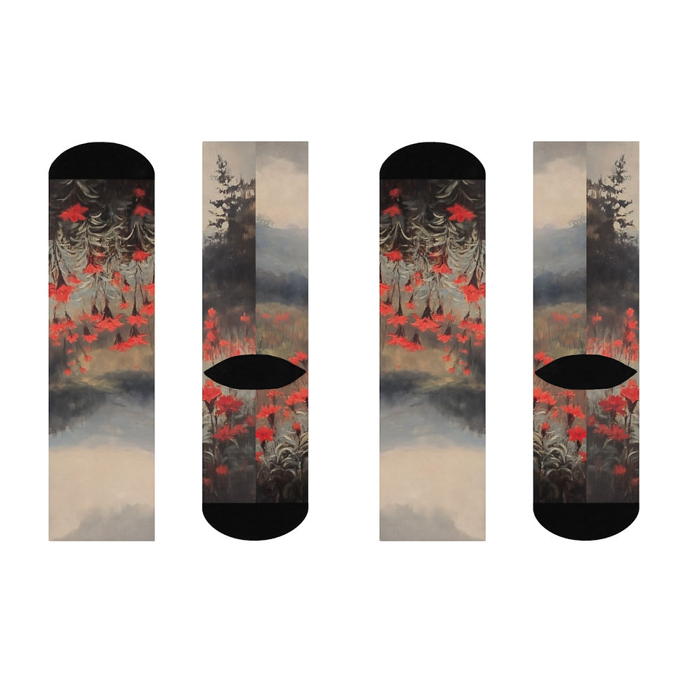 Thumbnail: Floral Oil Painting Cushioned Crew Socks