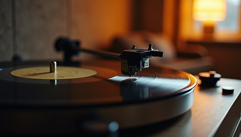 A vintage record player spinning a vinyl, evoking nostalgic wedding moments