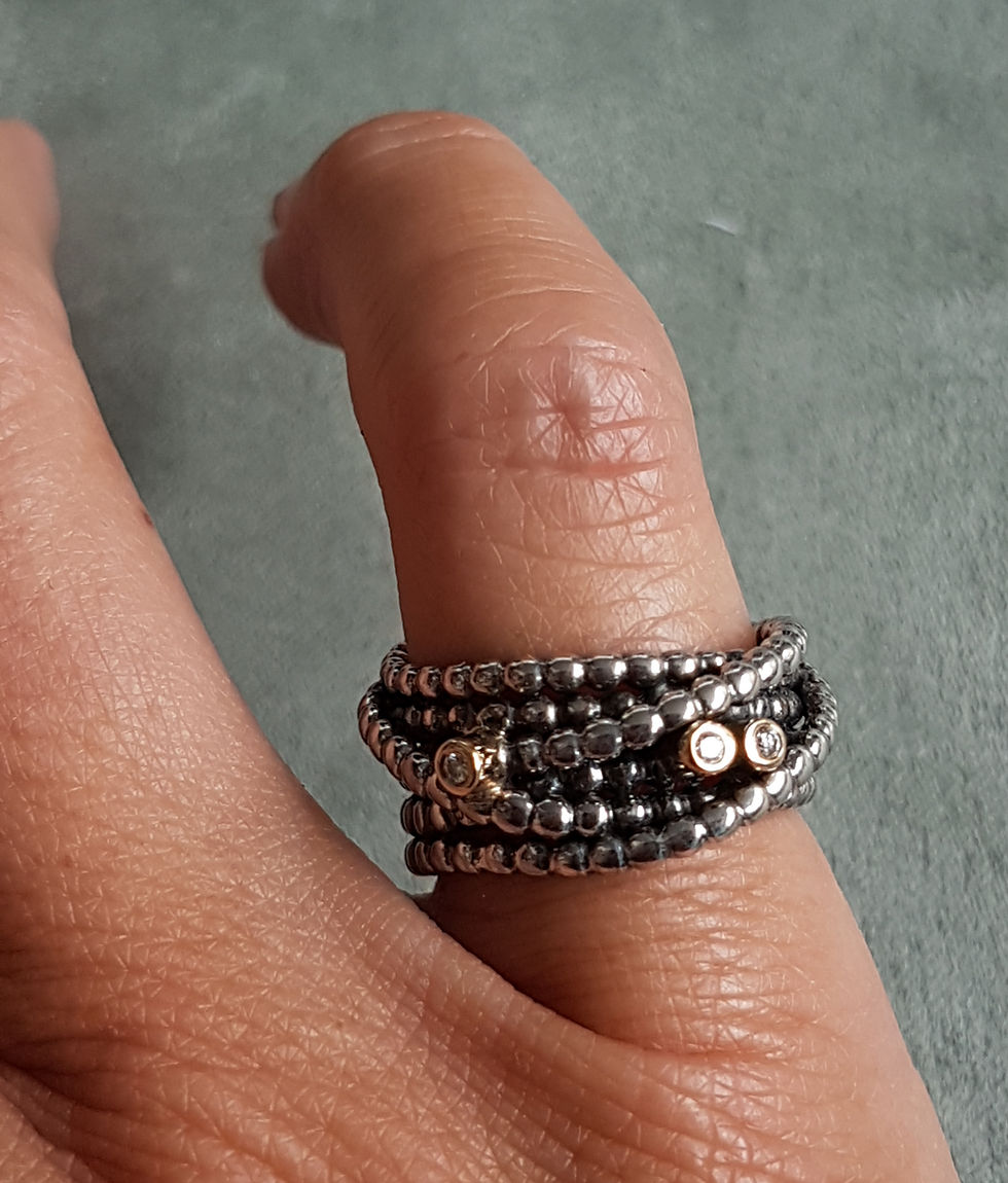 Miniaturbild: PandoraRing 925 SterlingSilber geschwärzt mit 3 Diamanten in 14kt Gold gefasst