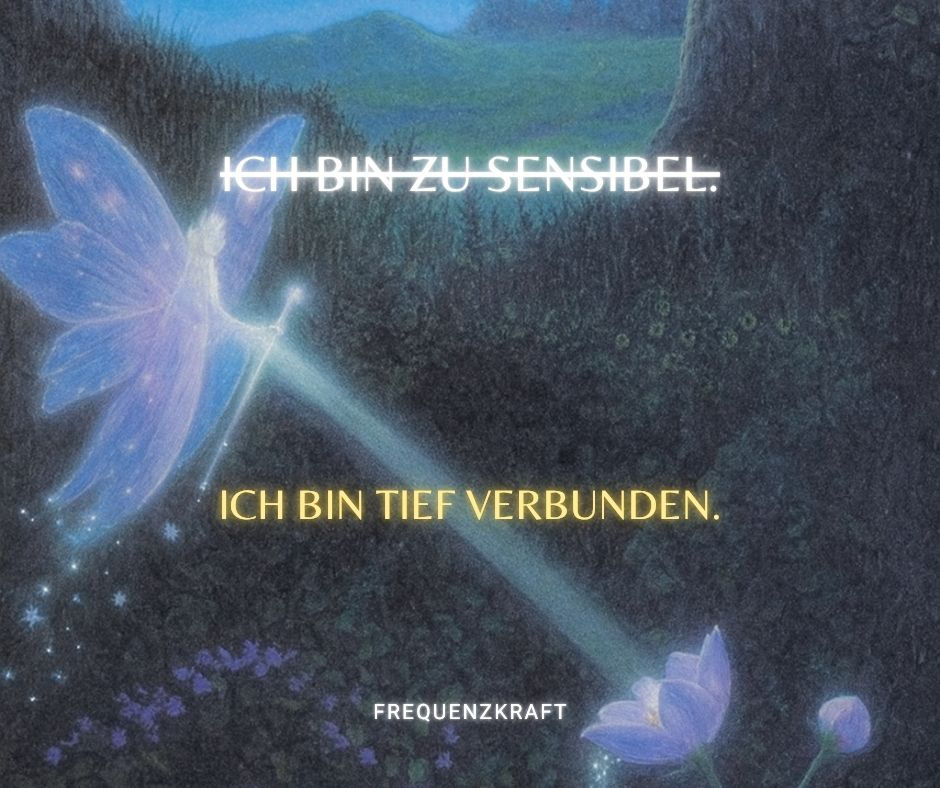 Mystische Feenfigur berührt in nächtlicher Natur mit einem Lichtstrahl eine Blume – symbolisiert emotionale Tiefe, Sensibilität und energetische Verbundenheit.