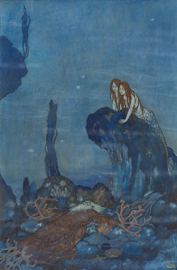 This image, by illustrator Edmund Dulac, depicts Ariel from "The Little Mermaid." Dulac is best known as an illustrator of gift books and children's books. His favorite medium was watercolor. From 1890 to 1920, British book illustration was preeminent and Dulac's career flourished.