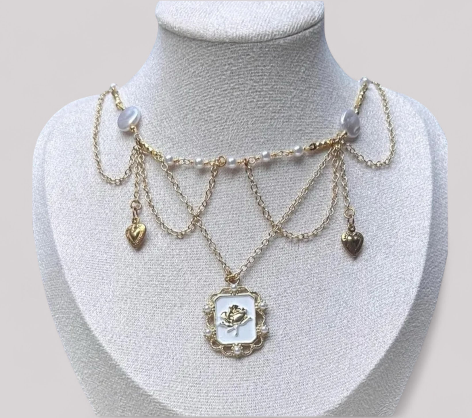 Fairytale-inspired Gold and White Pearl Necklace