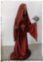 Dark Red Santa Muerte holding skull
