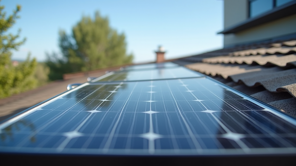 Eye-level view of solar panels installed on a residential roof