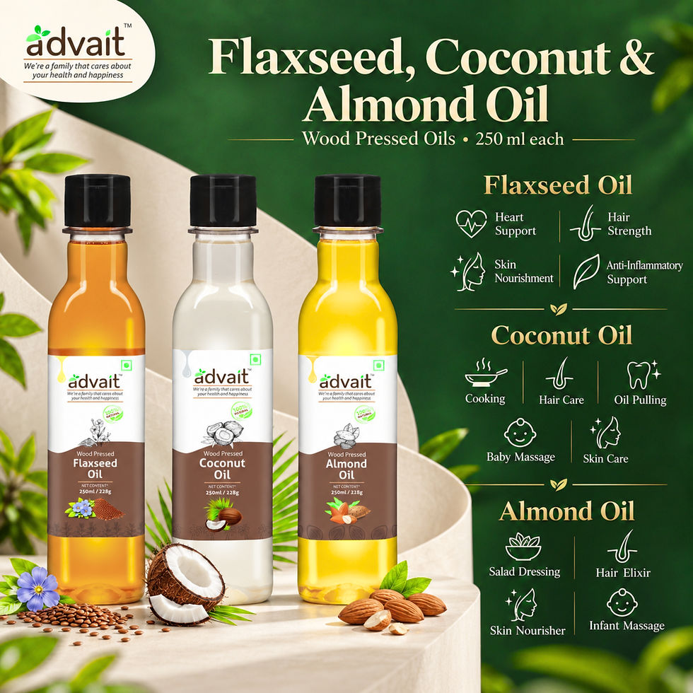 Thumbnail: Flaxseed Oil (500 ml) + Coconut Oil (500 ml) + Almond Oil (500 ml)