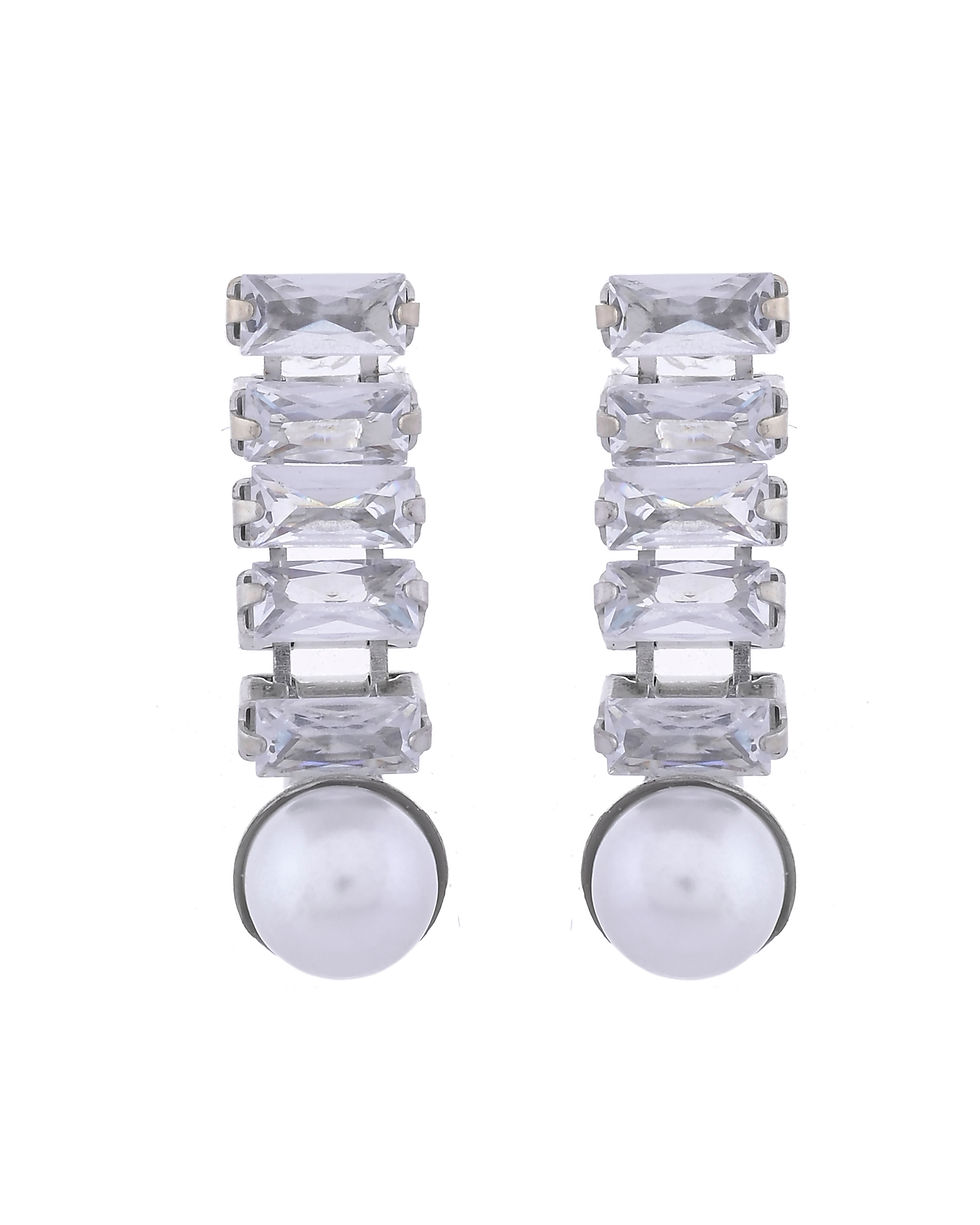 Thumbnail: Silver Plated Pearl And Stone Studded Necklace Set