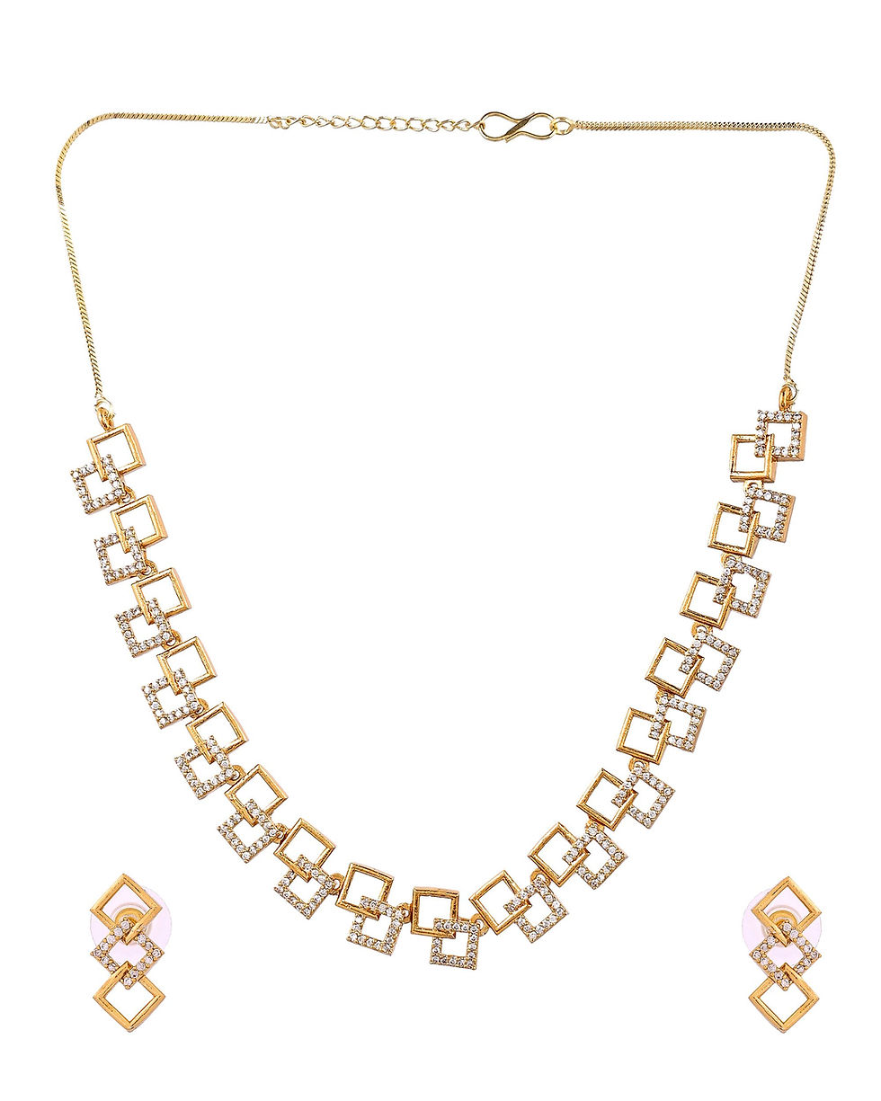 Thumbnail: Gold Plated Geomatrical Shaped AD Jewellery Set