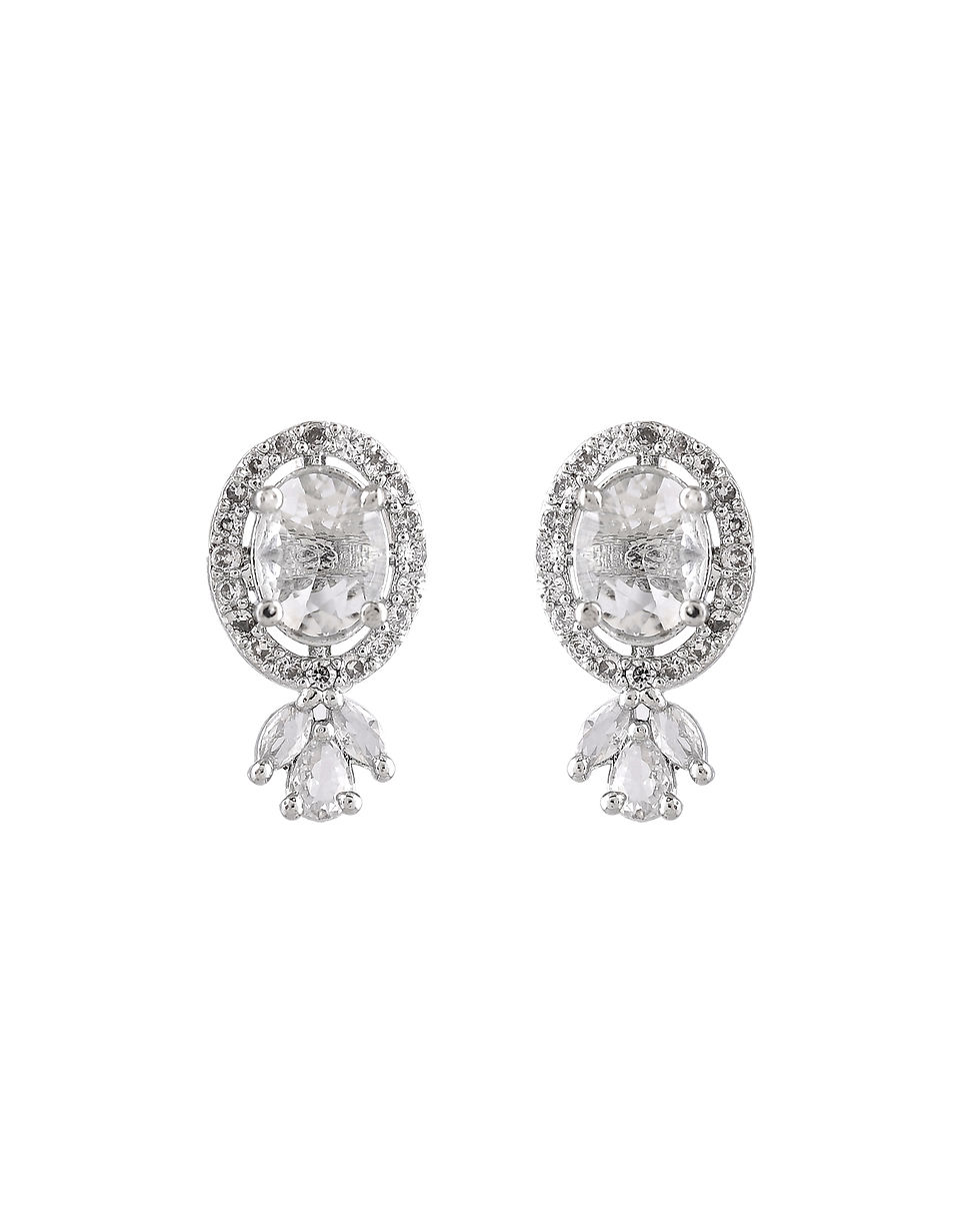 Thumbnail: Silver Plated Oval Shaped AD Stone Studded Chain Set