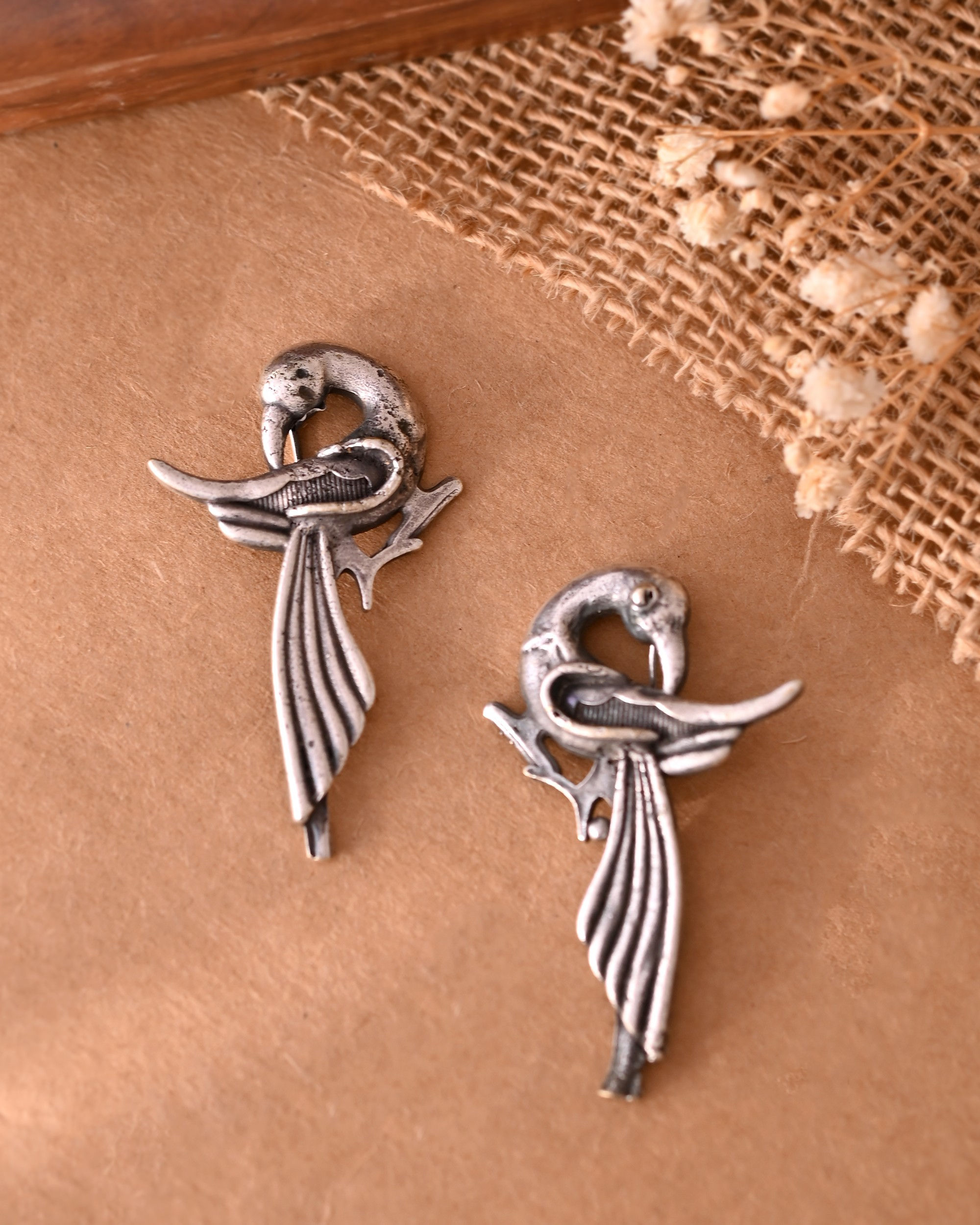 Silver Plated Bird Shaped Designer Studs Earrings