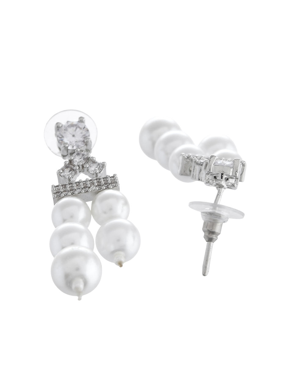 Thumbnail: Silver Plated Pearl & AD Studded Designer Jewelllery Set