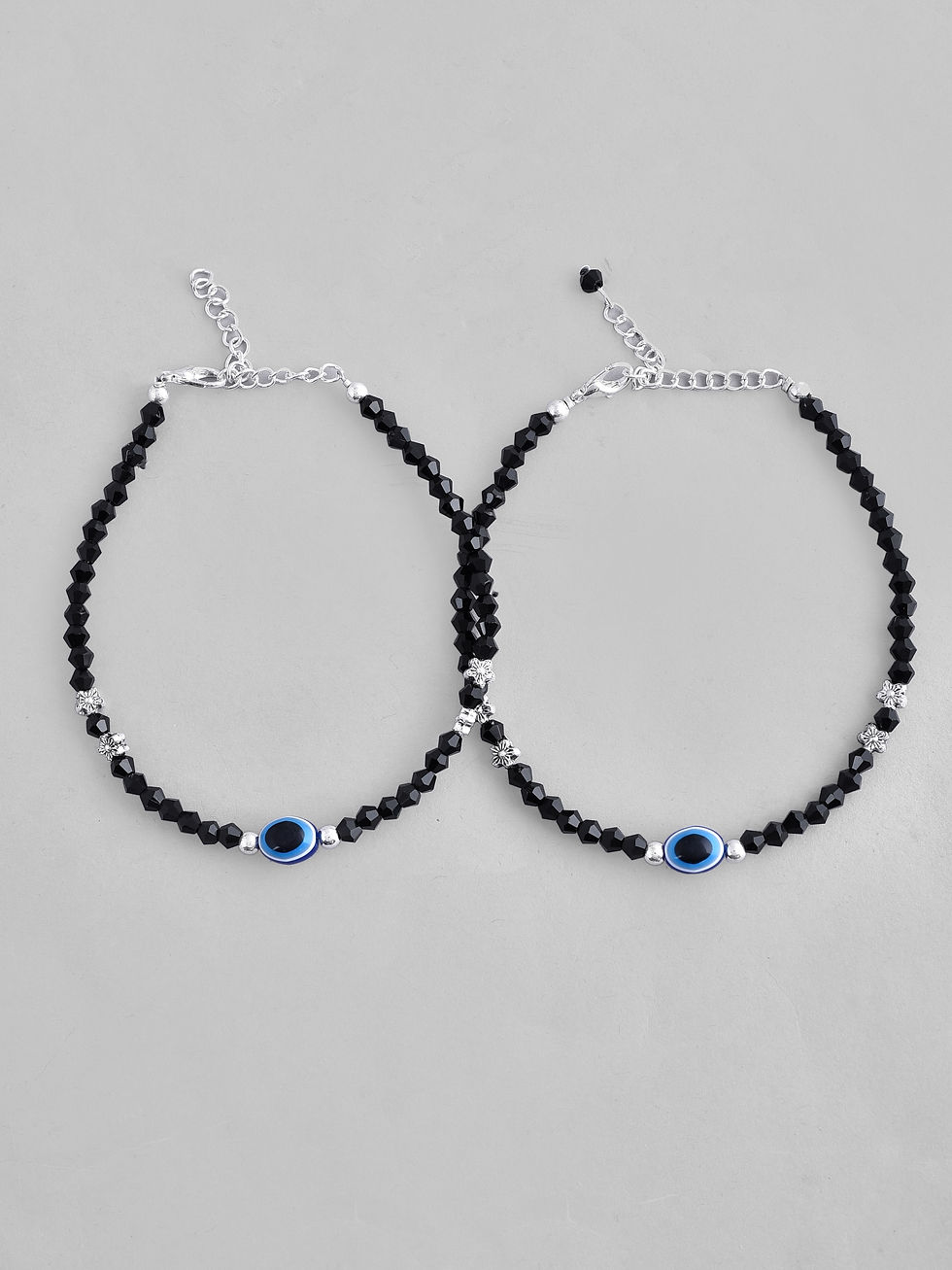 Thumbnail: Set Of 2 Silver Plated Beads Evil Eye Anklet