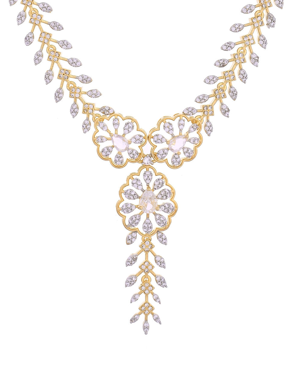 Thumbnail: Gold Plated Lead Designed With White Stone AD Jewellery Set
