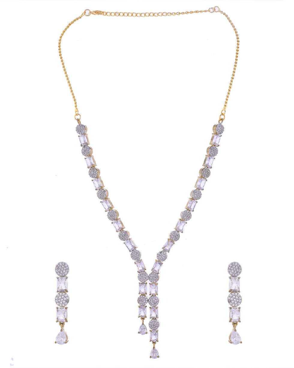 Thumbnail: Gold Toned AD Stone Studded Necklace Set