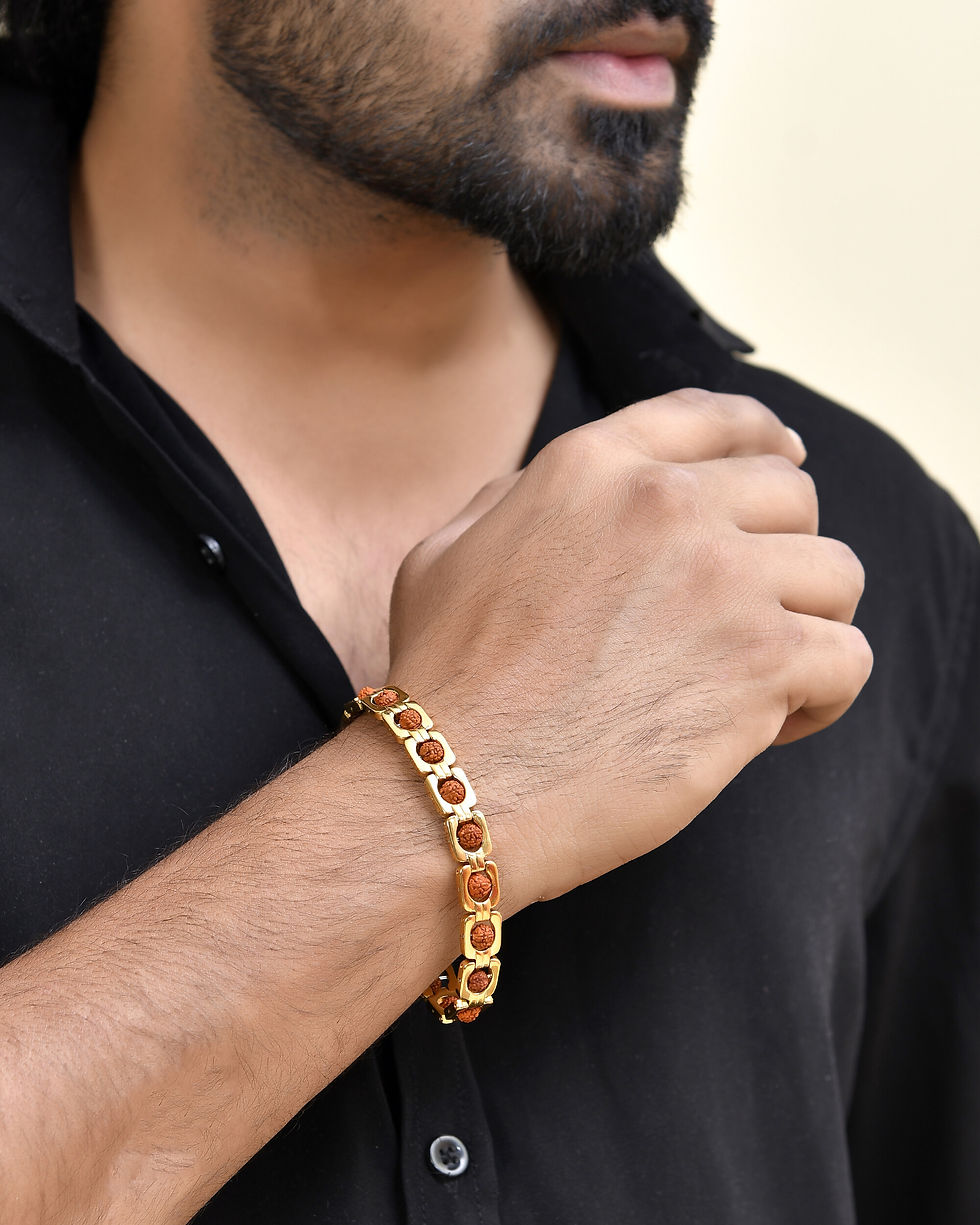 Thumbnail: Men's Gold Toned Rudraksha Bracelet
