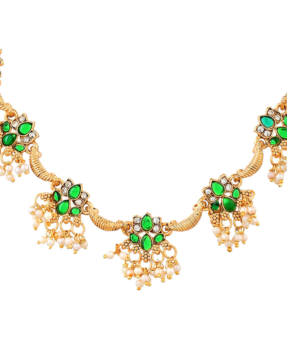 Thumbnail: Gold Tone Green Floral Necklace Set