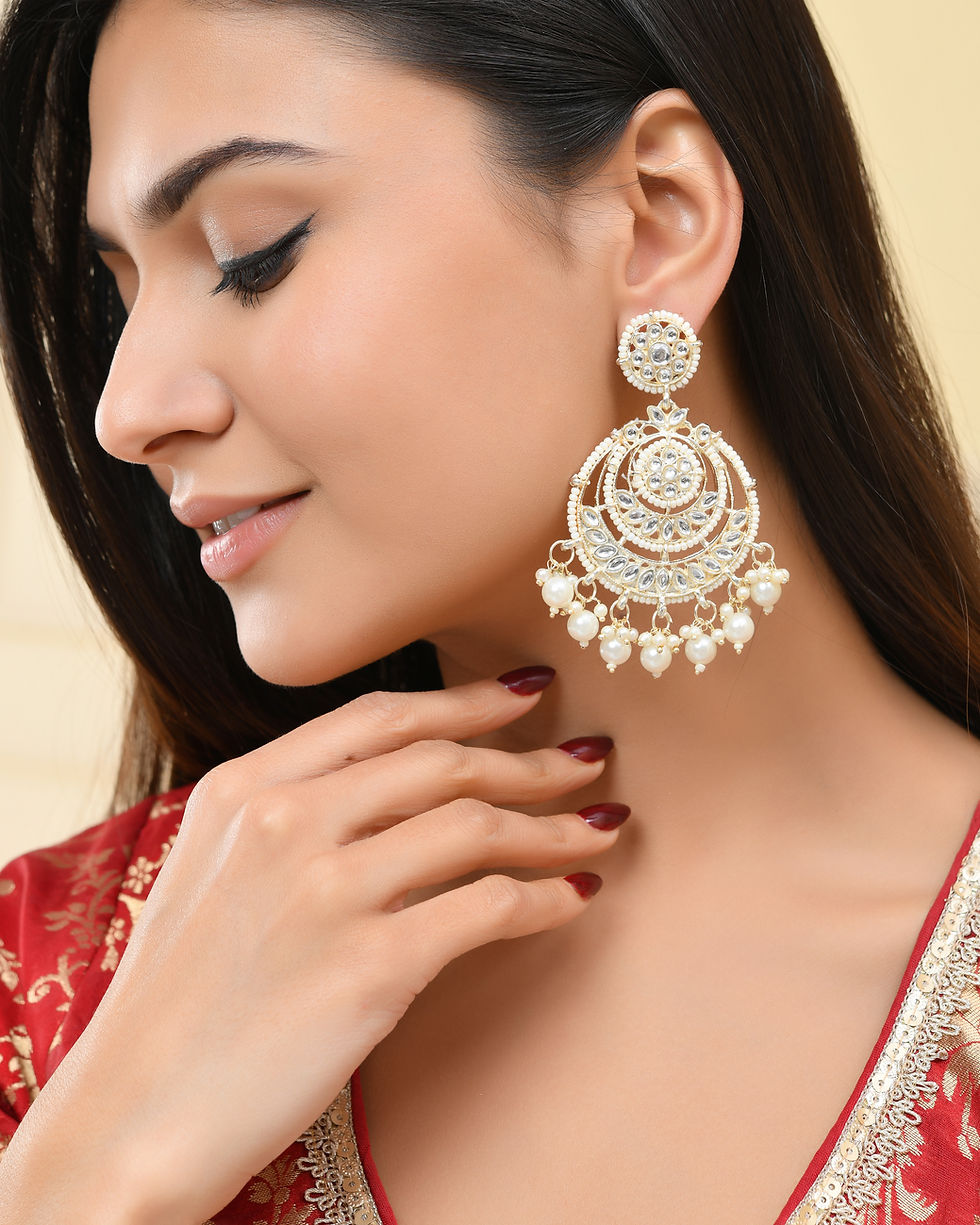 Thumbnail: Gold Plated Kundan And Pearl Studded Circular Earrings