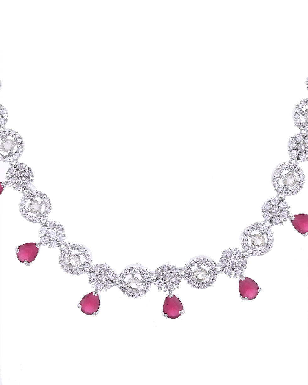Thumbnail: Silver Plated AD Studded Circular Shape Jewellery Set