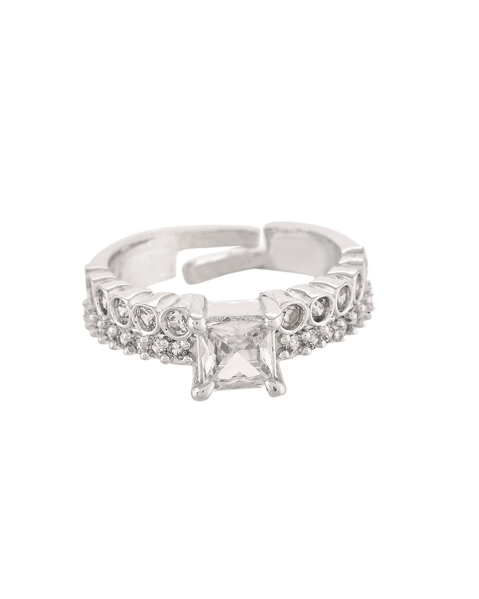Thumbnail: Silver Plated Cubic Zirconia Studded Finger Ring