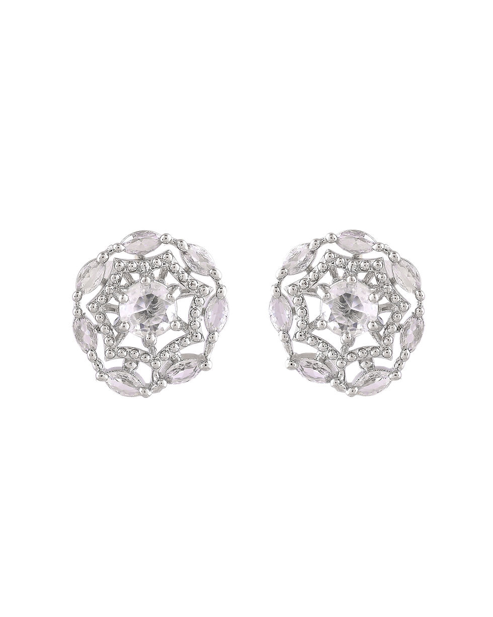 Thumbnail: Silver Plated Circular Stone Studded Sun Shaped AD Pandent With Chain Set