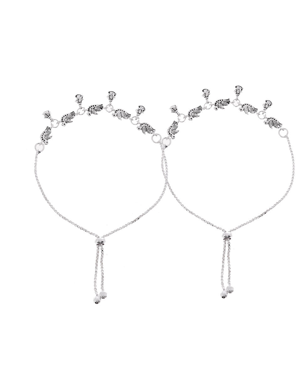 Thumbnail: Set Of 2 Silver Plated Bird And Rose Shaped Anklet