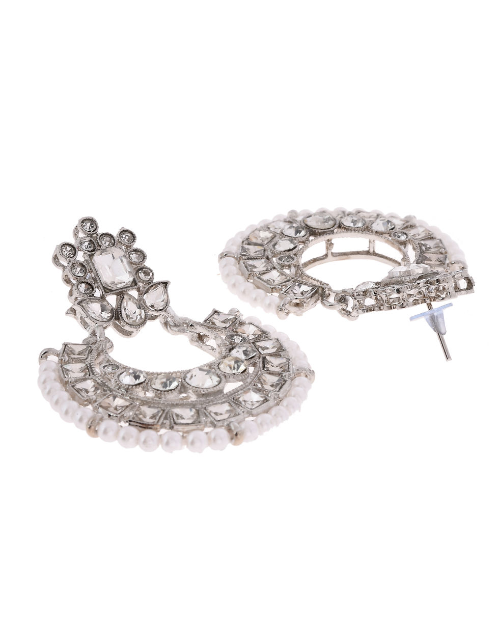 Thumbnail: Silver Plated Stone Studded Jewellery Set With Maang Tikka