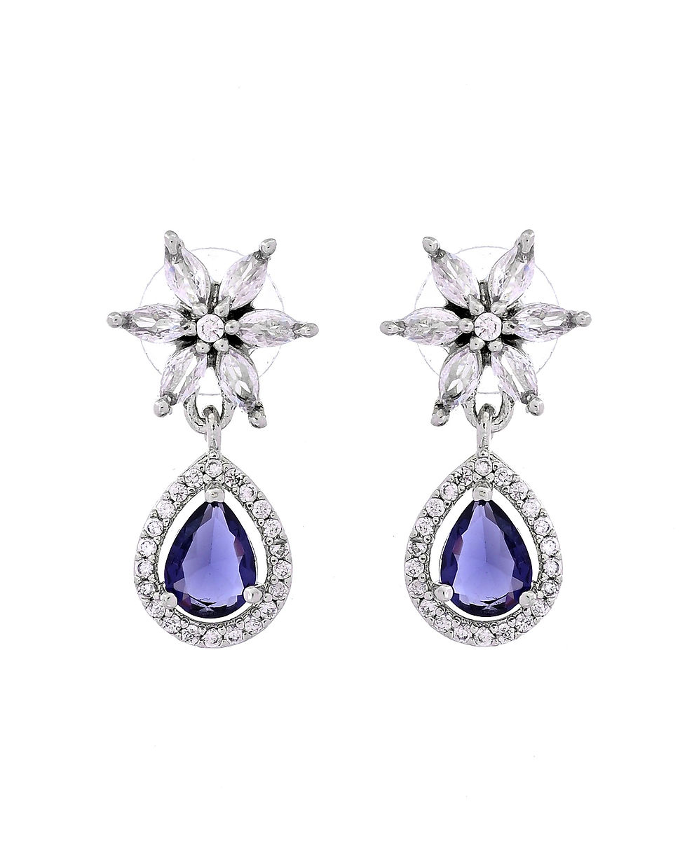 Thumbnail: Silver Plated Purple Drop Shaped AD Jewellery Set