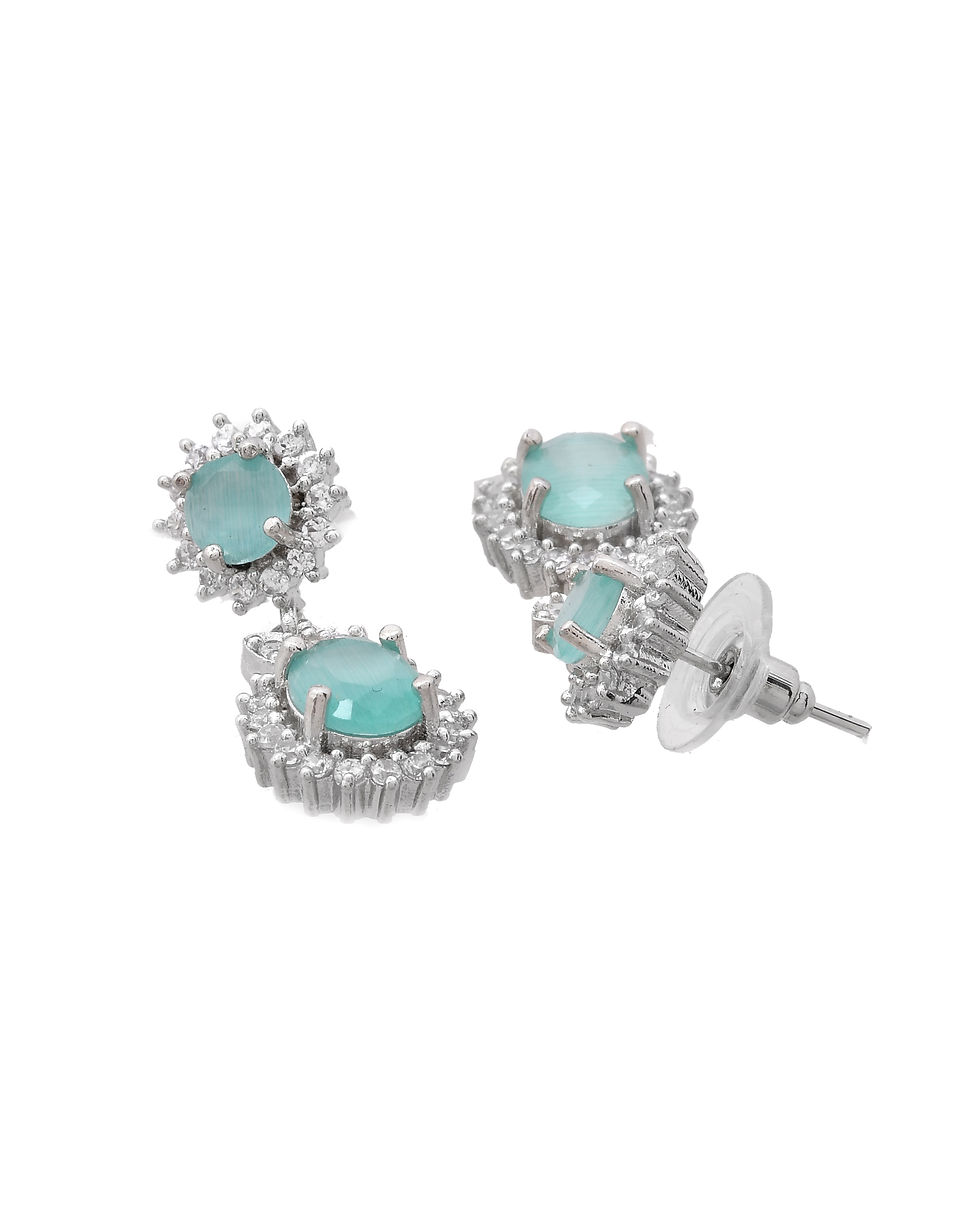 Thumbnail: Silver Plated Sea Green AD Studded Designer Jewellery Set