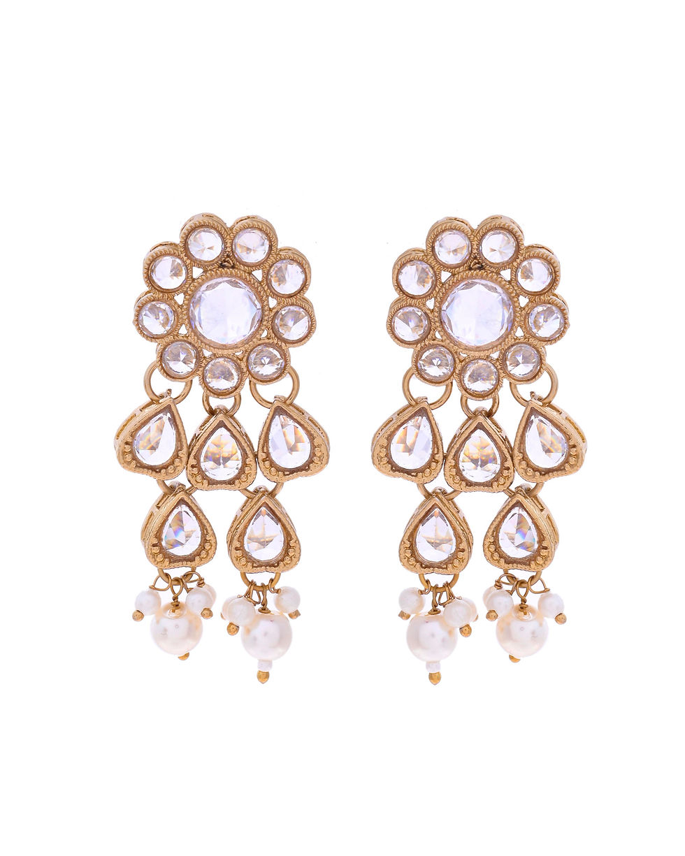 Thumbnail: Gold-Plated White Beats Stuuded Handcrafted Jewellery Set